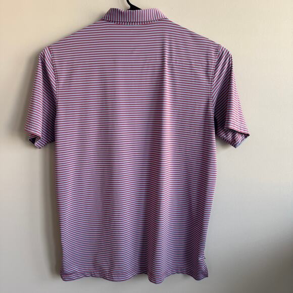 Peter Millar Polo Short Sleeve Shirt Pink Blue Striped Embroidered Sun XL - Picture 5 of 6